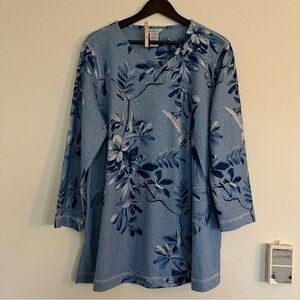 Multiples 3/4 Sleeve Blue Floral Top